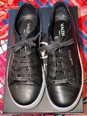 Valentino Black Leather Low-Top Sneakers with White Soles
